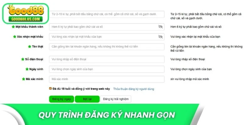 Quy trình đăng ký Good88 nhanh gọn
